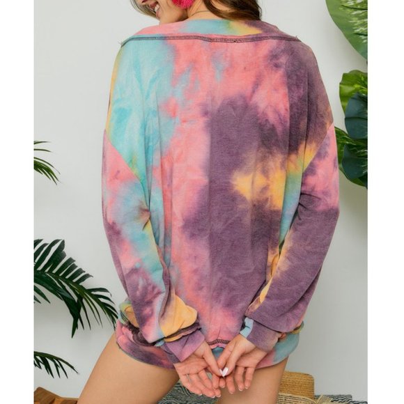 Tie Dye Oversized Big V-Neck Top - Picture 3 of 6